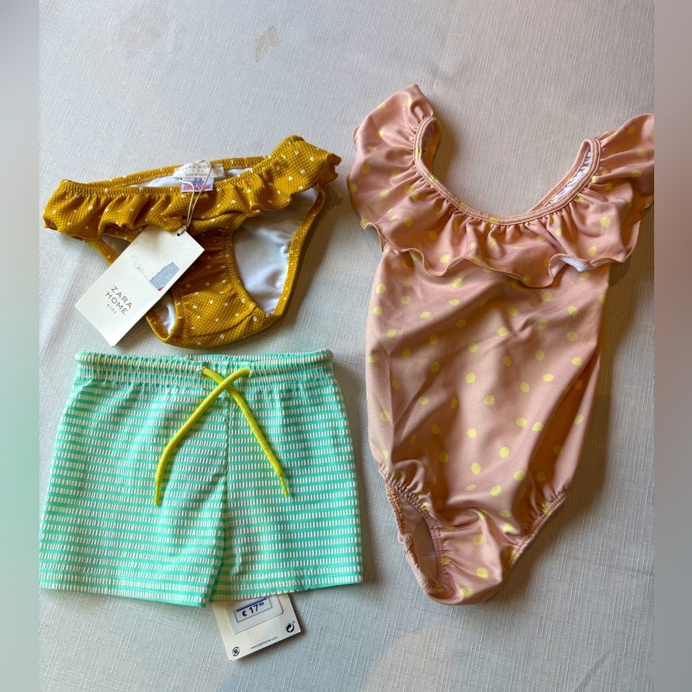 Zara Home Kids Yellow Polka Dot Bottom, polka dot one piece, striped trunks NWT